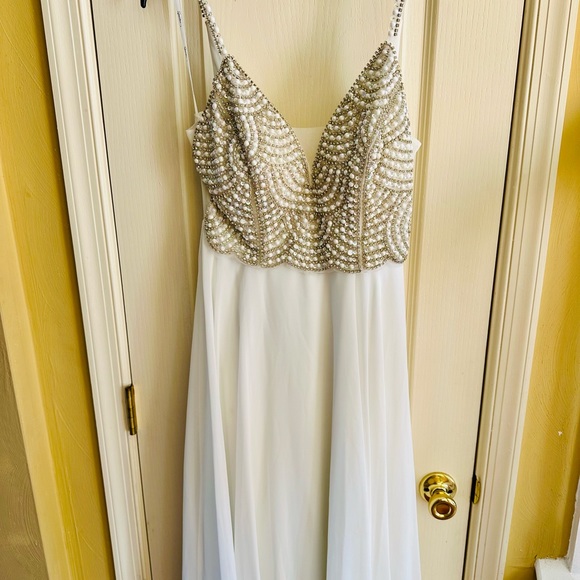 Speechless White Chiffon Strappy Beaded Dress - Picture 1 of 12